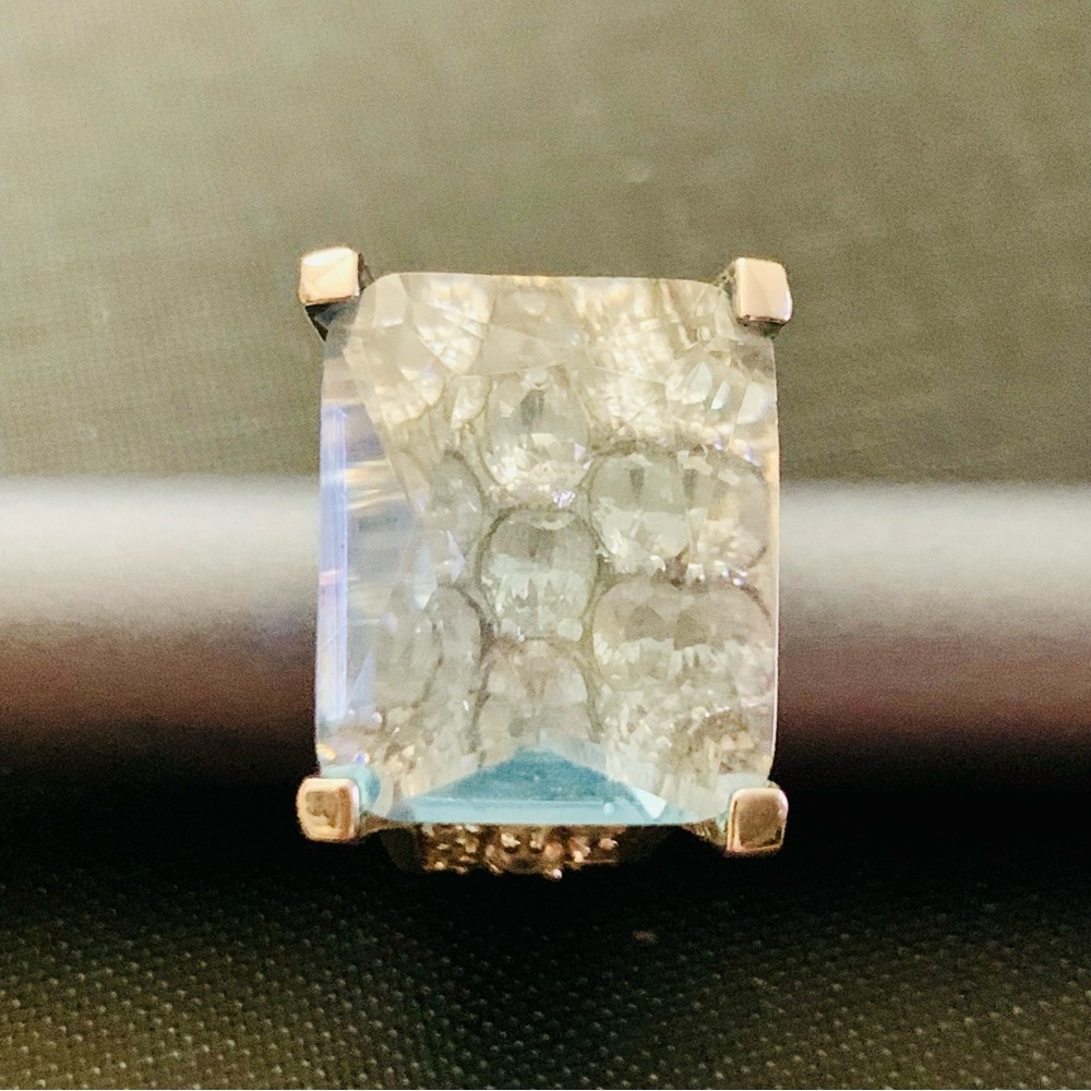 SWAROVSKI AQUAMARINE AND CRYSTAL RHINESTONES COCKTAIL RING SZ US 4.5 - Picture 7 of 12